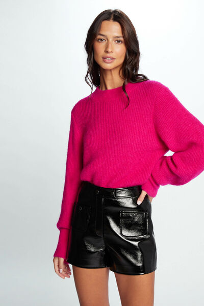 Jersey manga larga con cuello alto rosa medio mujer