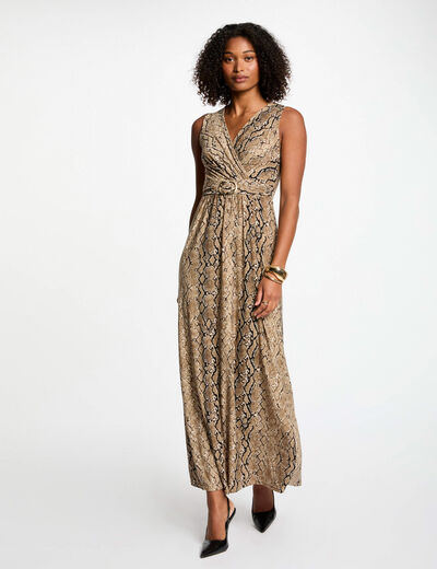 Vestido largo recto estampado multicolor mujer