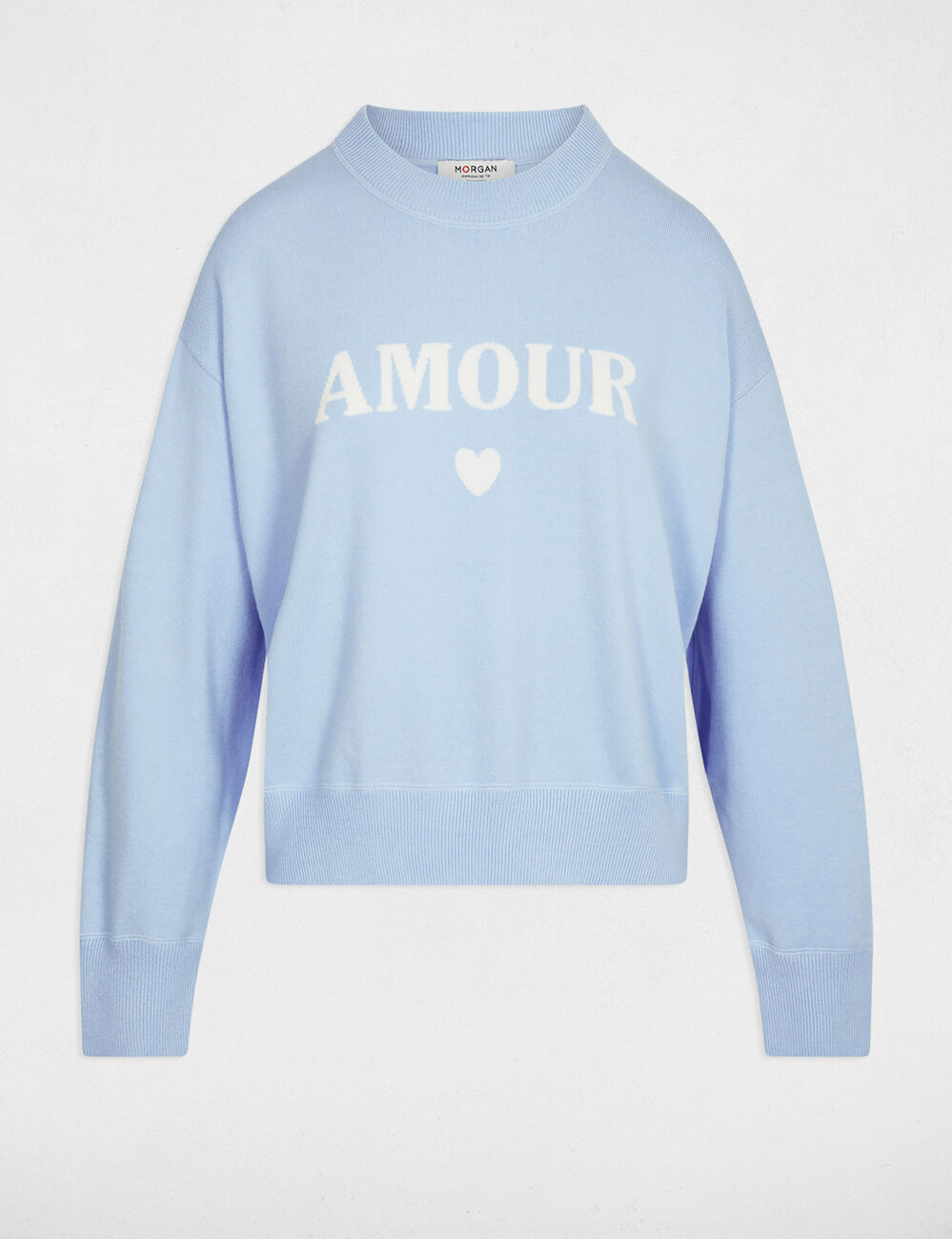 Jersey grueso con cuello redondo azul cielo mujer