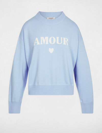 Jersey grueso con cuello redondo azul cielo mujer