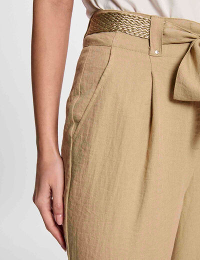 Pantalón estrecho en pernera beige mujer