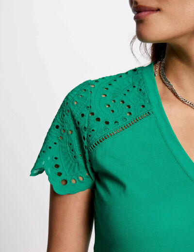 Camiseta manga corta verde emeralda mujer