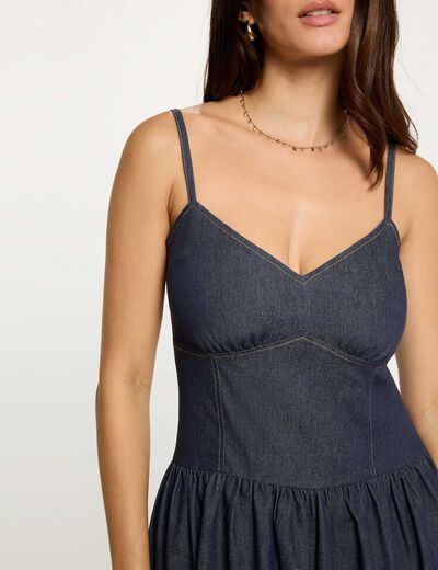 Vestido ajustado de mezclilla denim crudo mujer