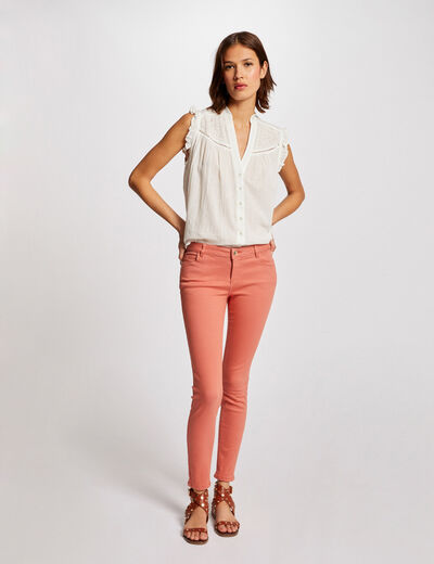 Vaquero skinny talle bajo corail mujer