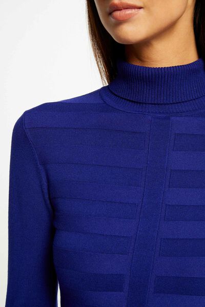 Jersey manga larga cuello de tortuga azul medio mujer