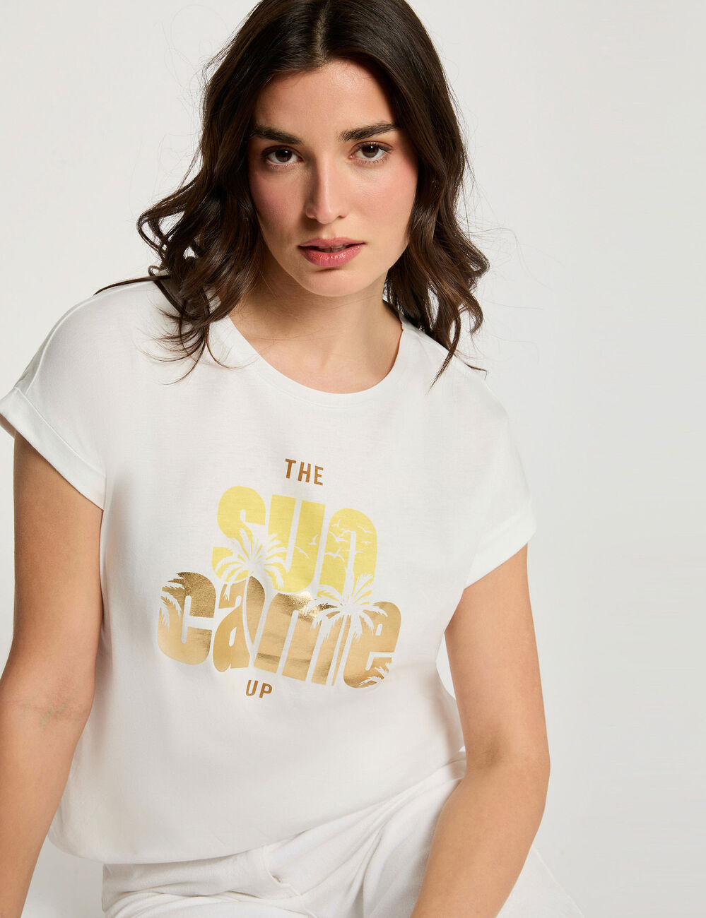 Camiseta cuello redondo manga corta blanco mujer