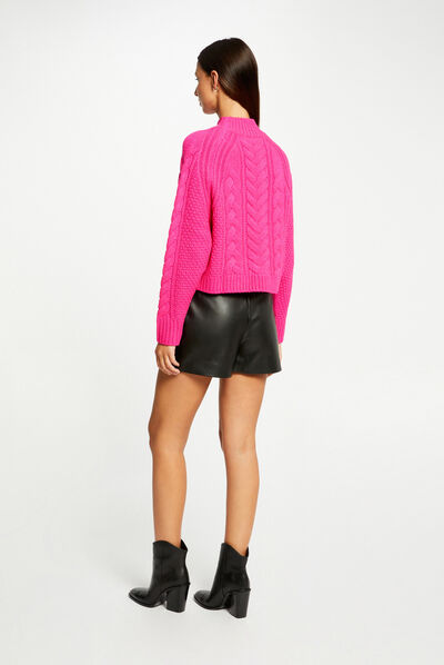 Jersey manga larga con cuello alto rosa medio mujer