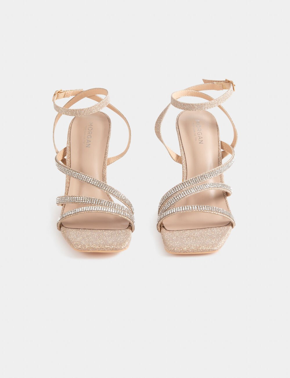 Sandalias de tacón con lentejuelas arena mujer