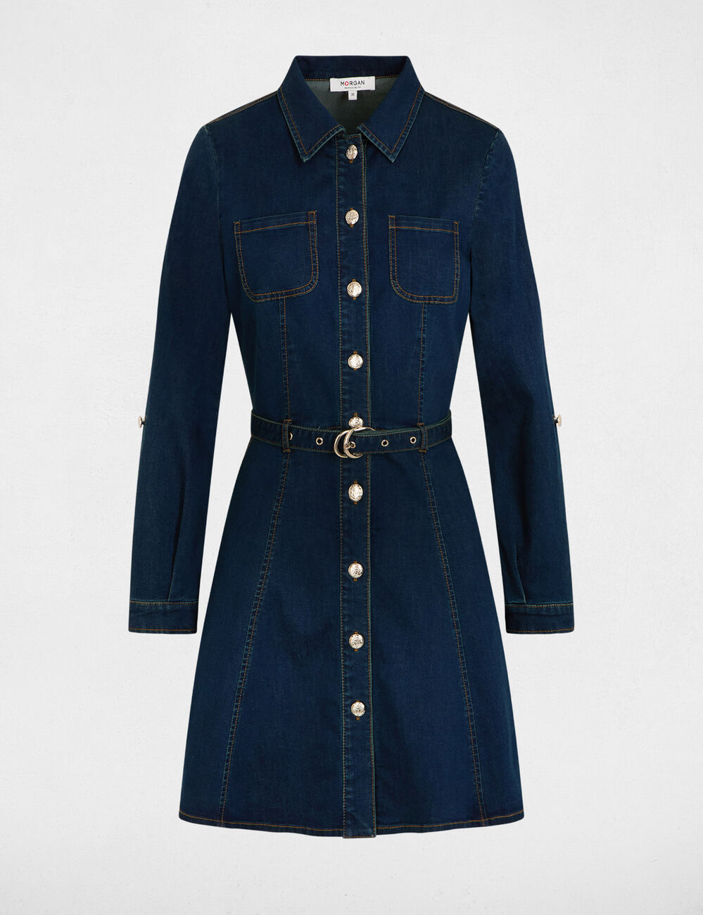 Vestido corto ajustado denim crudo mujer
