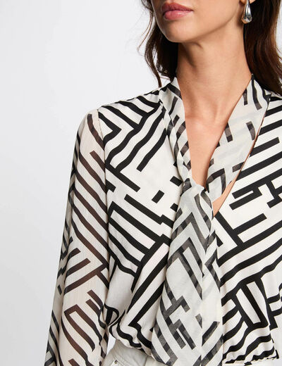 Top manga larga estampado blanco mujer