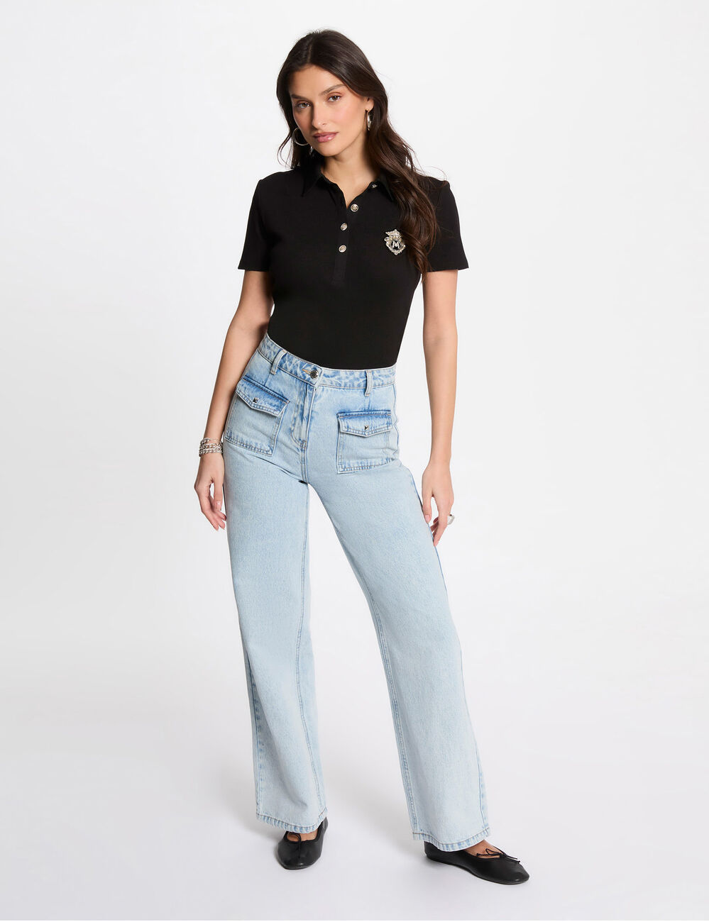 Camiseta manga corta negro mujer