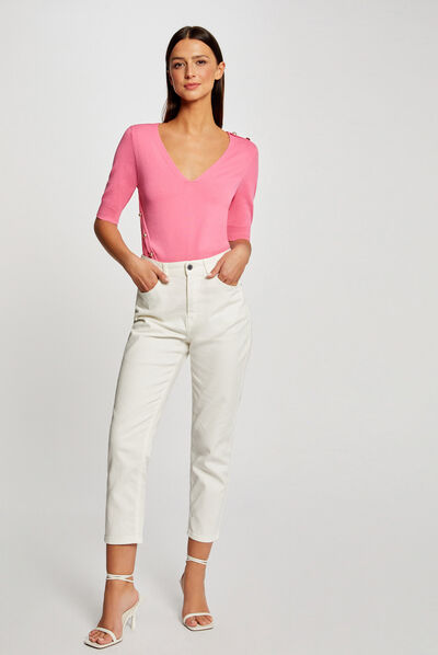 Jersey manga 3/4 con botones rosa mujer