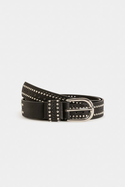 Cinturón con tachuelas y perforaciones negro mujer