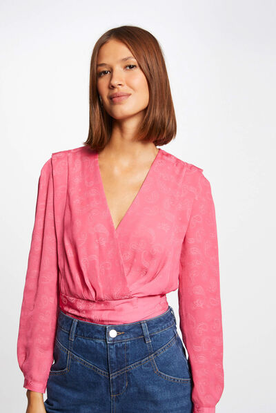 Blusa manga larga estampada fucsia mujer