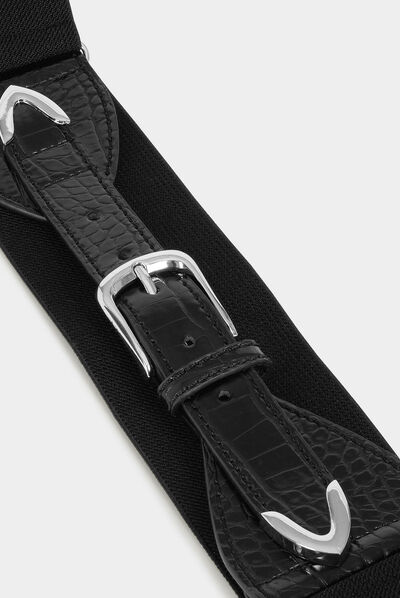 Cinturón elástico efecto cocodrilo negro mujer