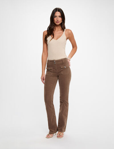 Pantal&oacute;n ajustado terciopelo verde caqui mujer