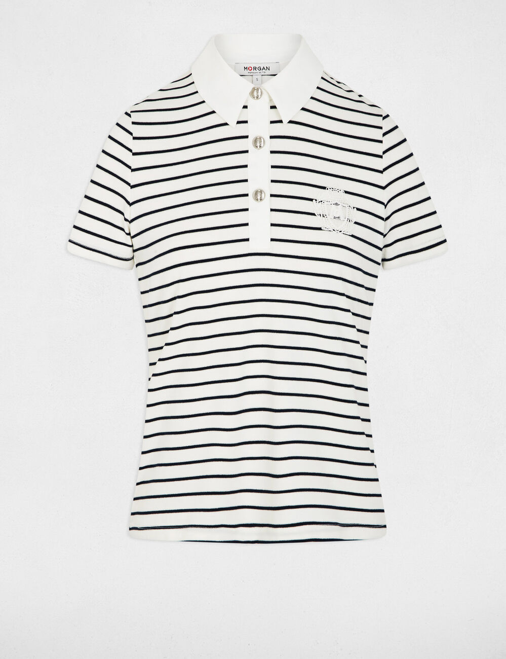 Top de rayas con cuello polo blanco mujer