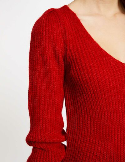 Jersey manga larga con escote en V rojo medio mujer