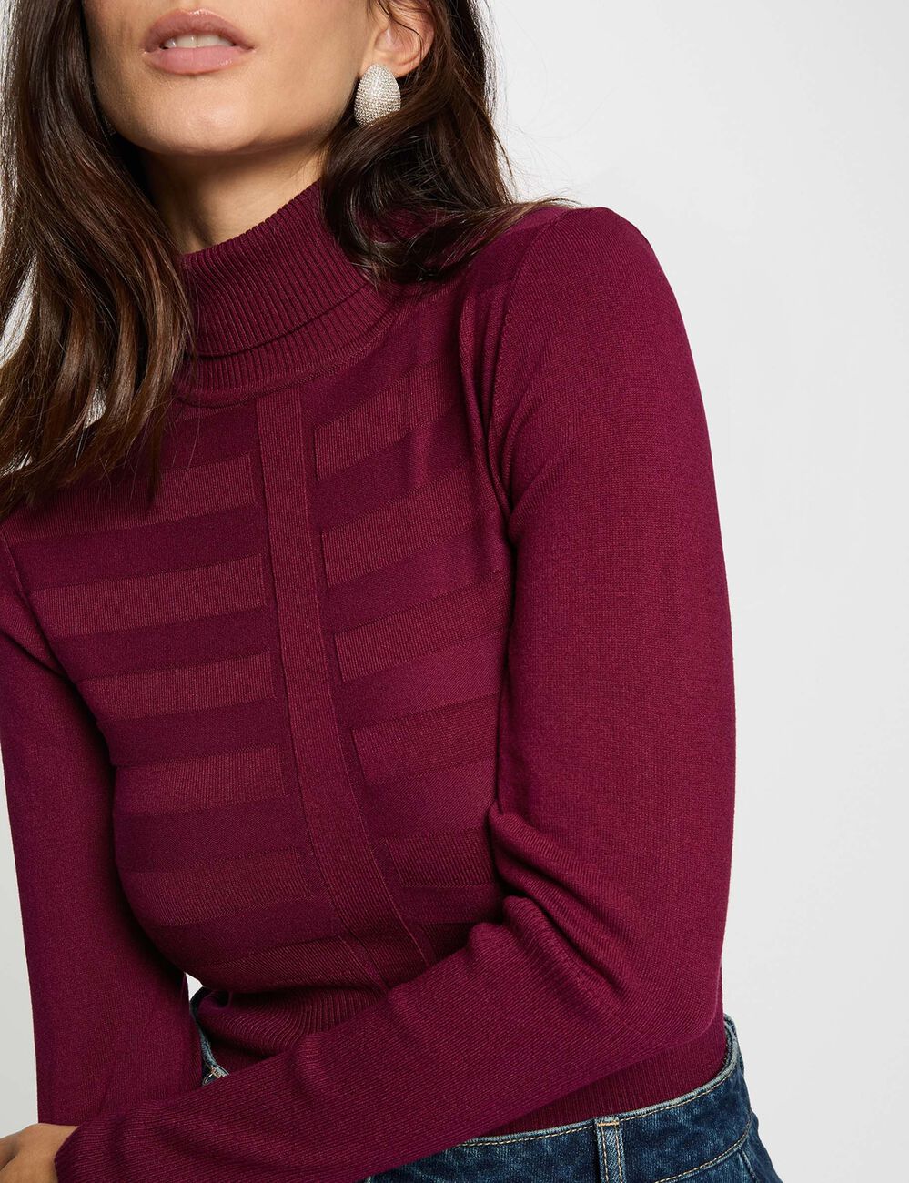 Jersey de cuello alto ajustado ciruela mujer