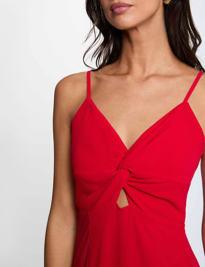Vestido largo recto abertura rojo mujer
