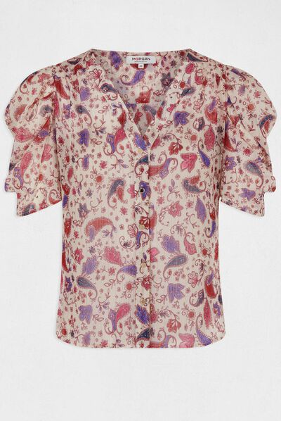 Camisa manga corta estampada crudo mujer