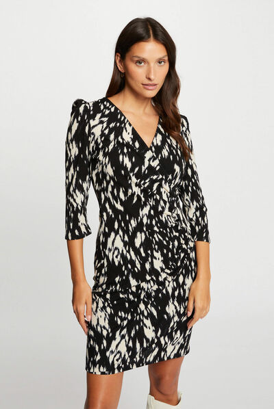 Vestido ajustado drapeado estampado multico mujer