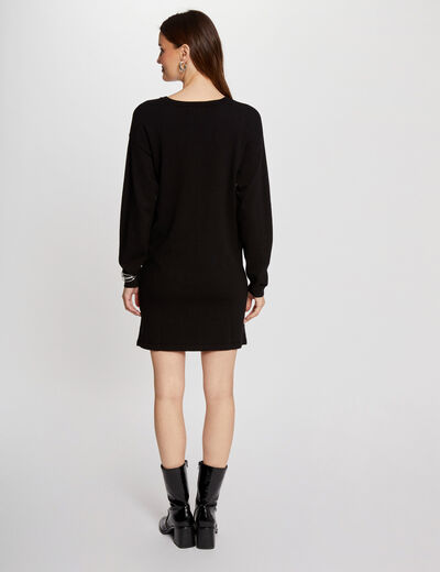 Vestido punto corto recto negro mujer