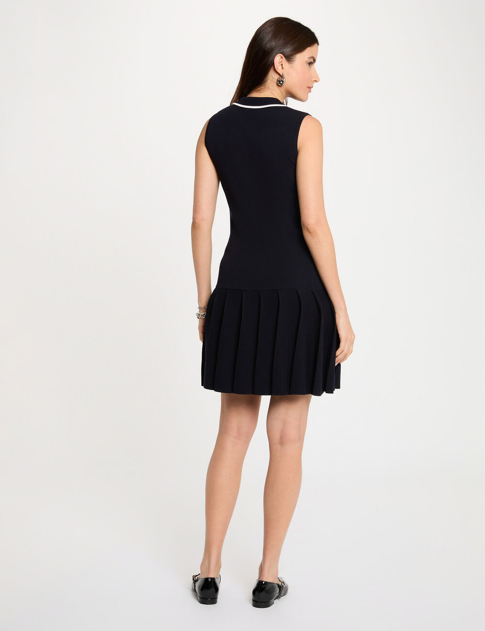 Vestido de punto con cuello vuelto azul marino mujer