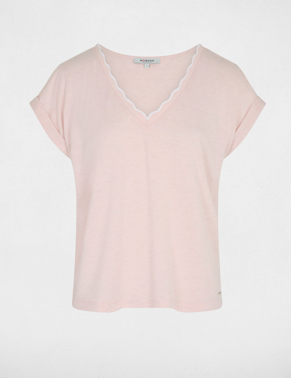 Camiseta cuello v manga corta rosa claro mujer