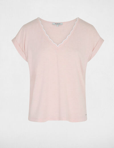 Camiseta cuello v manga corta rosa claro mujer