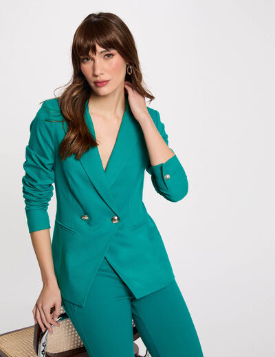 Americana entallada abotonada azul turquesa mujer