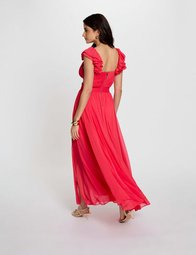 Vestido largo recto holgado rojo coral mujer
