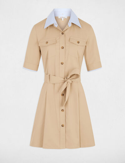 Vestido corto con cuello de solapa beige mujer