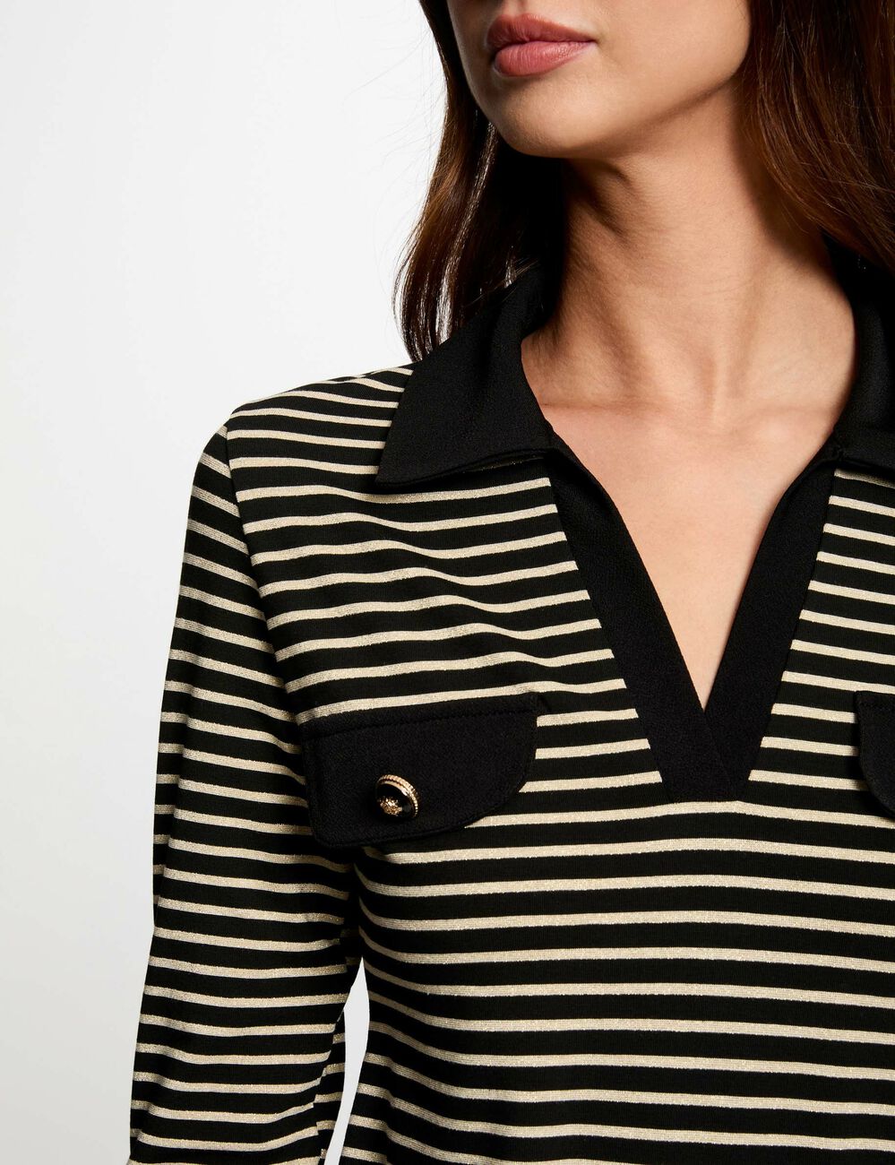 Polo manga larga y rayas negro mujer