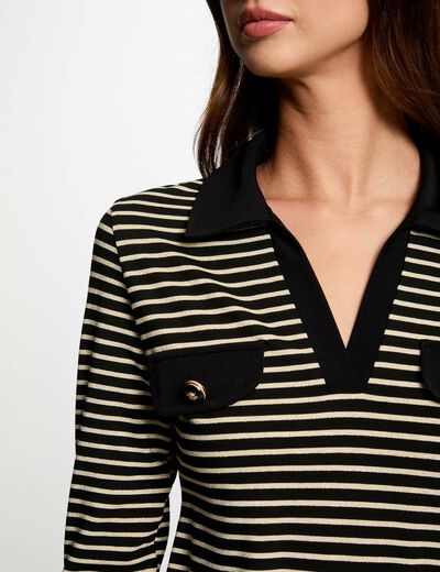 Polo manga larga y rayas negro mujer