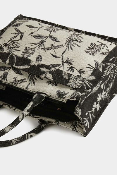 Bolso shopper estampado vegetal negro mujer
