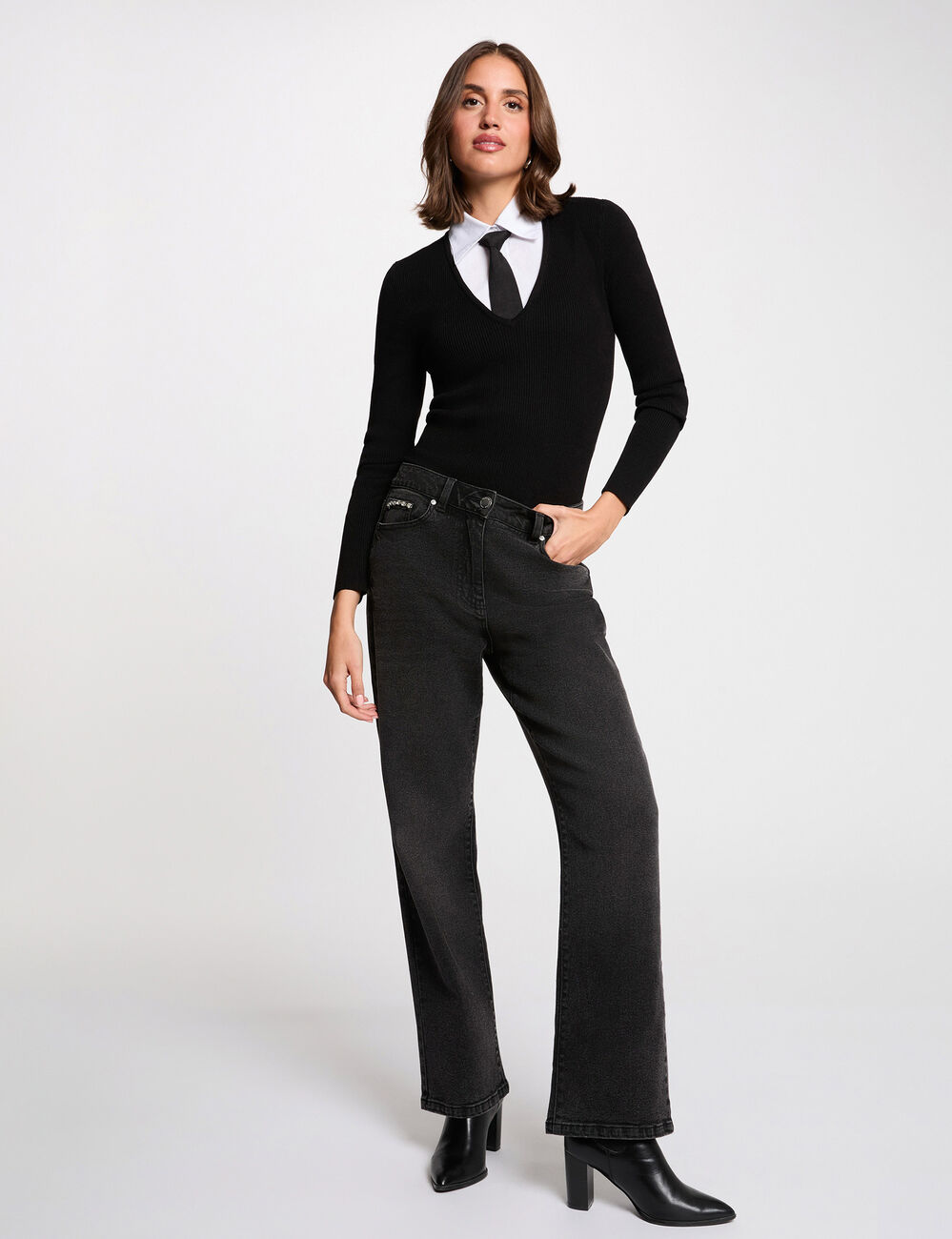 Jersey 2 en 1 con cuello vuelto negro mujer