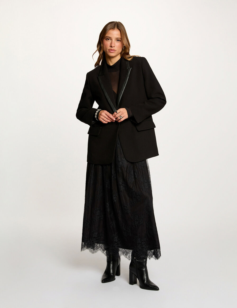 Blazer con cuello de solapa negro mujer