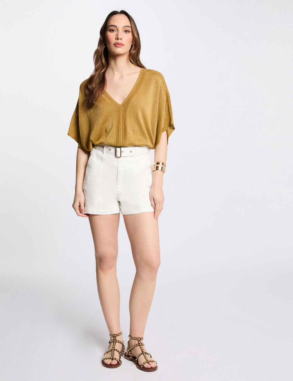 Jersey manga corta y rayas amarillo mostaza mujer