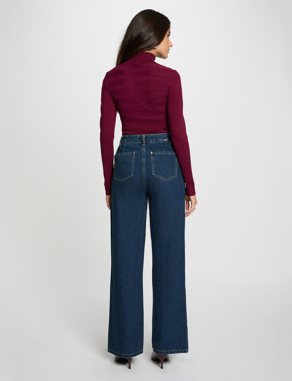 Jersey de cuello alto ajustado ciruela mujer
