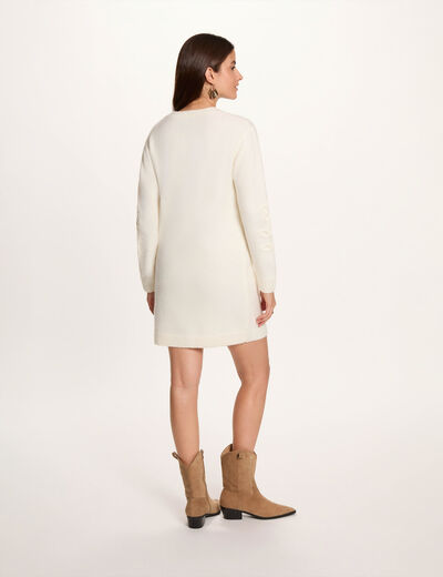 Vestido de punto manga larga marfil mujer