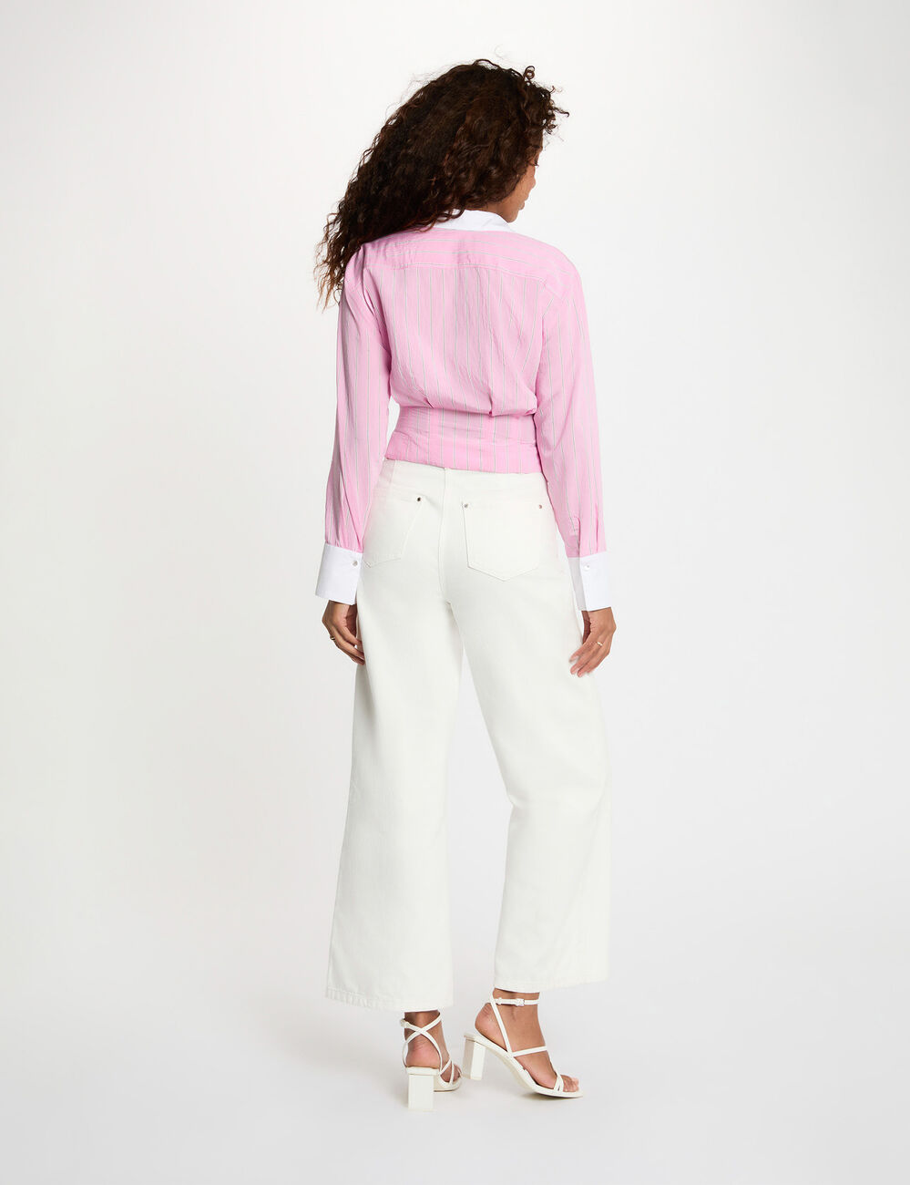 Camisa ajustada cuello v rosa mujer
