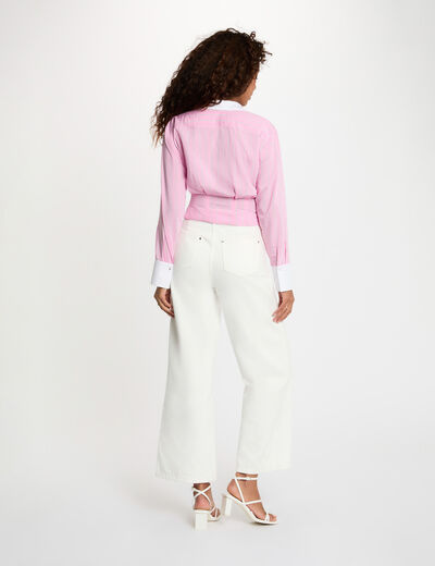 Camisa ajustada cuello v rosa mujer
