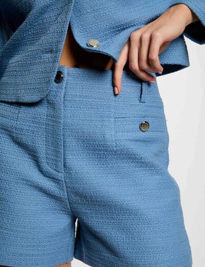 Short recto tweed bleu gris mujer