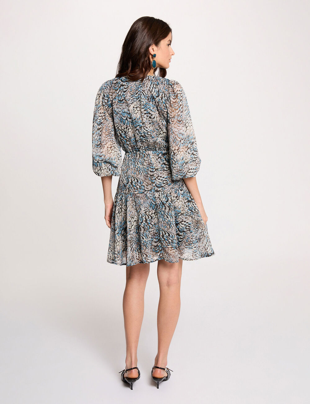 Vestido corto con mangas abullonadas multicolor mujer