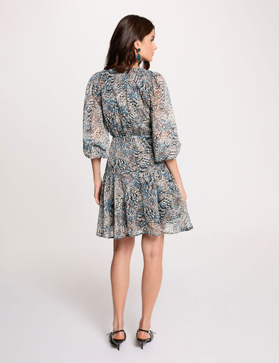 Vestido corto con mangas abullonadas multicolor mujer