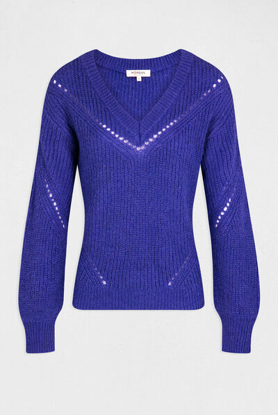 Jersey manga larga con escote en V morado mujer