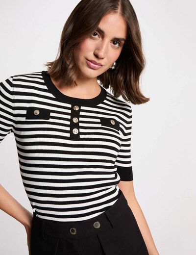 Jersey de rayas manga corta blanco mujer