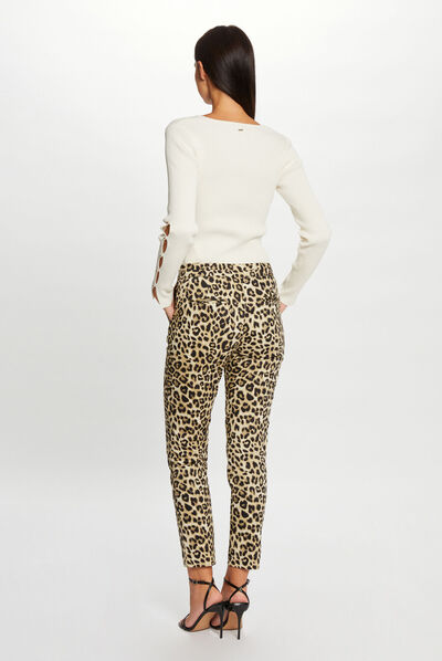 Pantalón cigarette estampado de leopardo multico mujer