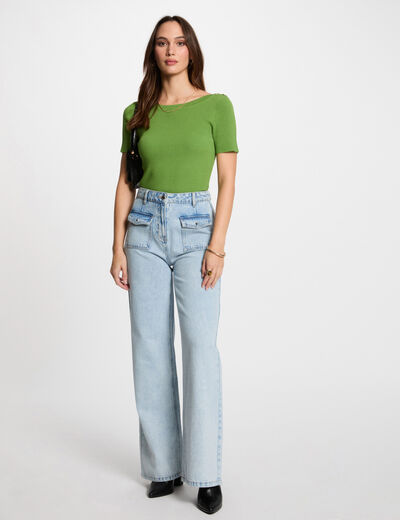 Vaquero pernera ancha denim descolorido mujer